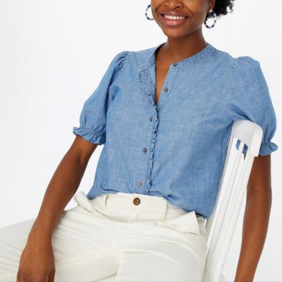 J. Crew Tops - NWT J.Crew Chambray Puff Sleeve Shirt